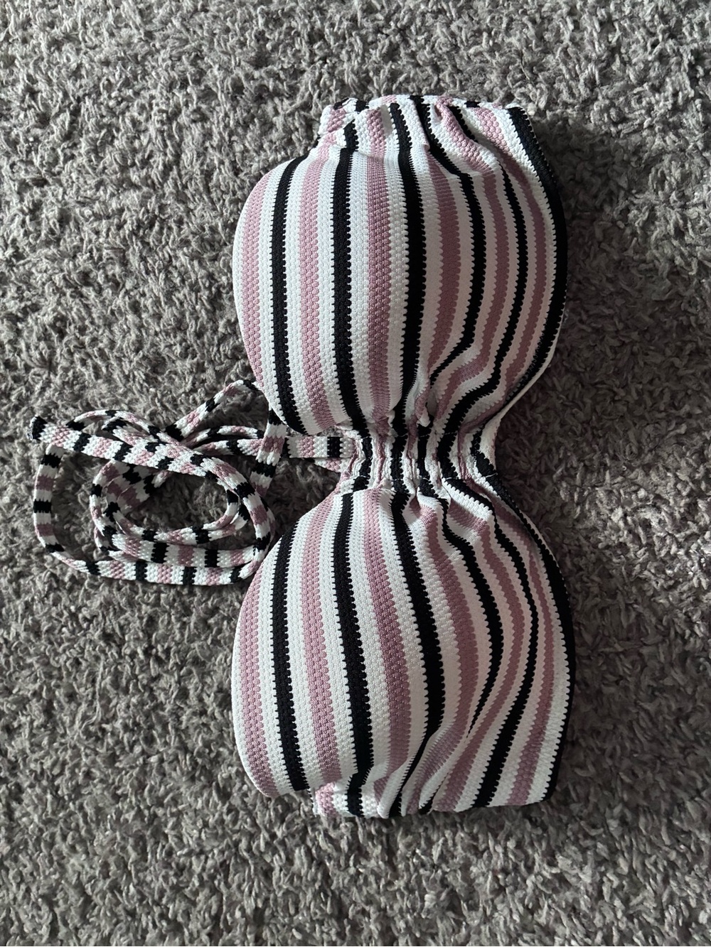 Shade & Shore Pink, Black & White Striped Bandeau Bikini Top